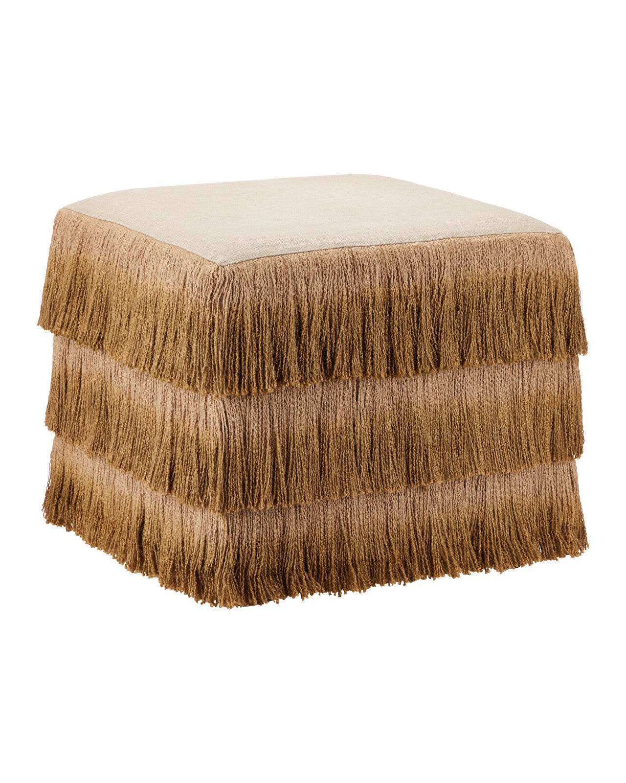 Jute Bronze Fringe Ottoman