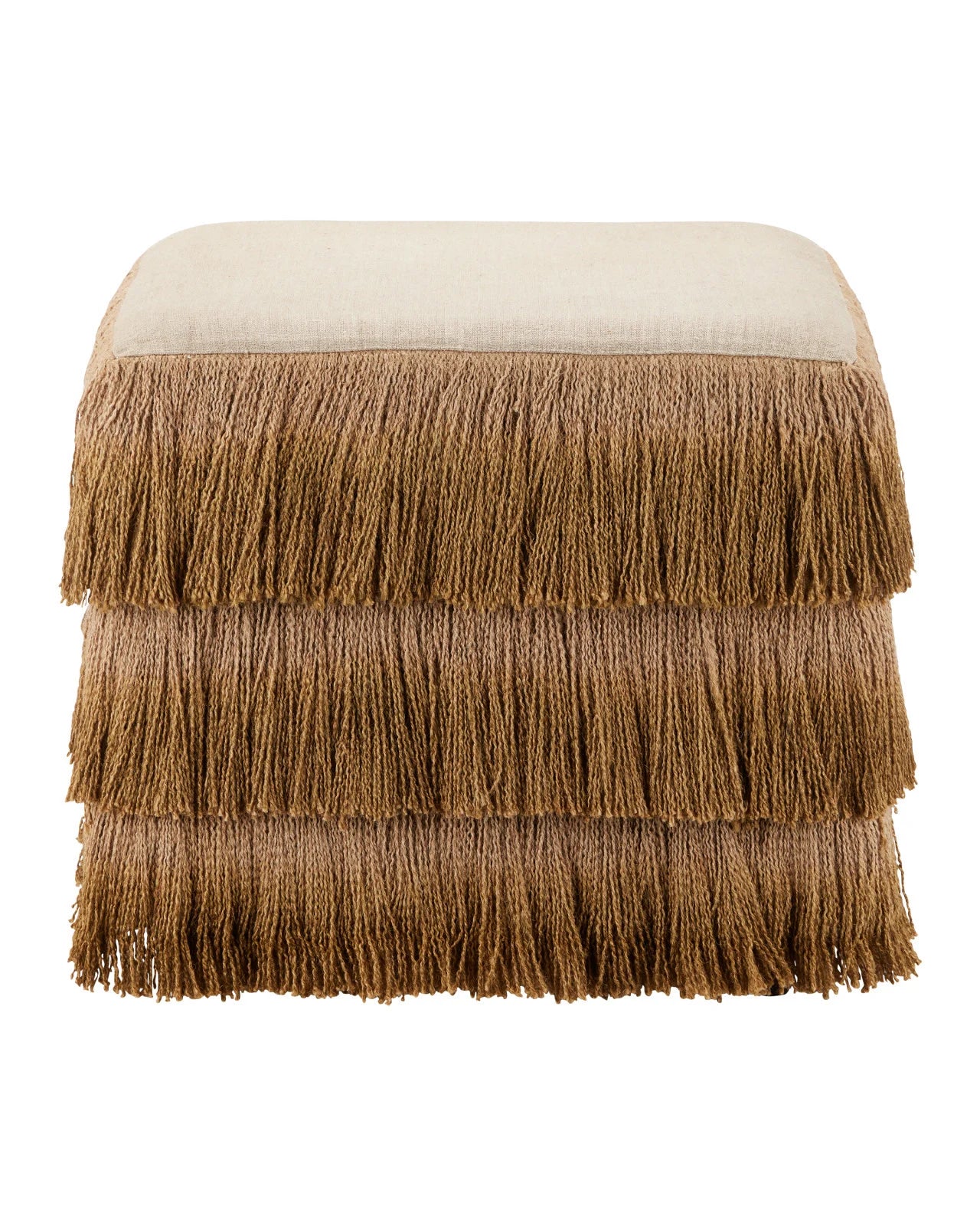 Jute Bronze Fringe Ottoman