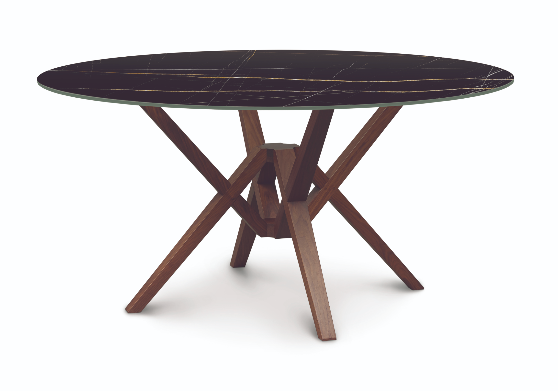 Exeter Round Sintered Stone Dining Table in Sahara Noir / Natural Walnut